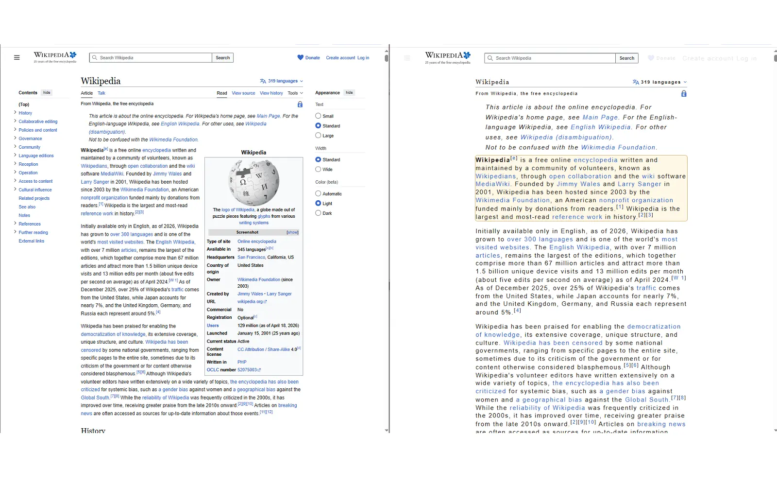 A narrow article layout widened by EaseRead content width controls.