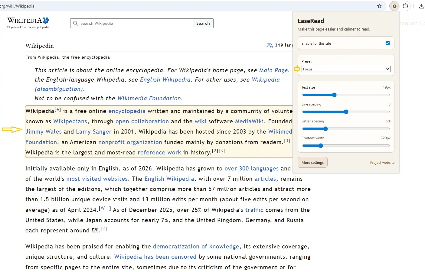Paragraph focus mode highlighting the current block of text.